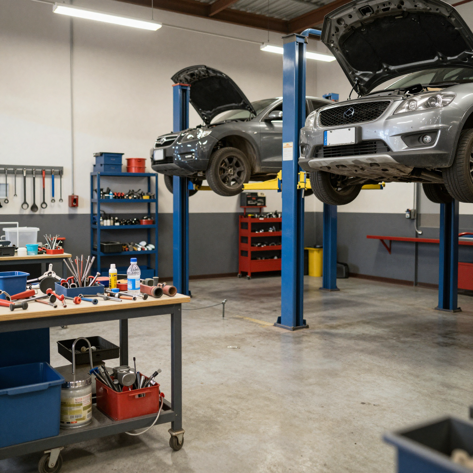 A well-organized and equipped automotive mechanic shop